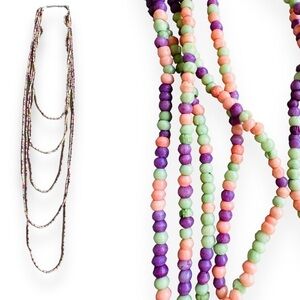 Vintage 25" Pastel extra long layered five Strand Beaded statement Necklace
